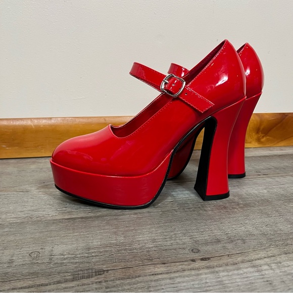Ellie Chunky Platform Red Mary Jane High Heels 8 Bratz Y2k Grunge Disco Retro - Picture 2 of 8